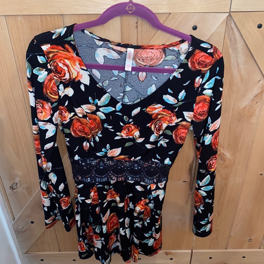 Black Romper with Roses and Mesh